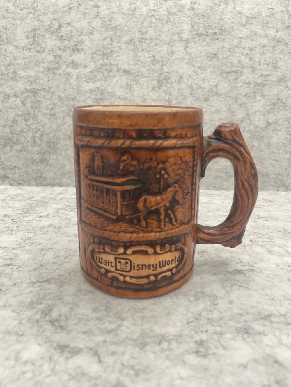Vintage Treasure Craft Walt Disney World Horse Drawn Trolley Wood Grain Ceramic
